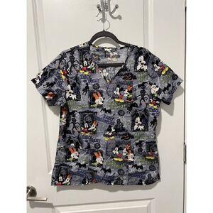 Disney Halloween Scrub Top Minnie Mickey Mouse Nursing Vet Tech Estimated‎ Large